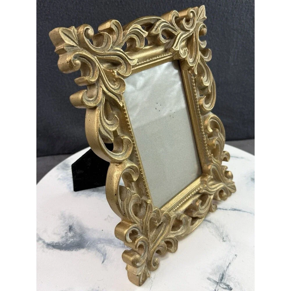Picture Frame Ornate Victorian Design Gold Resin Tabletop 9.5x7 Two-Way Display